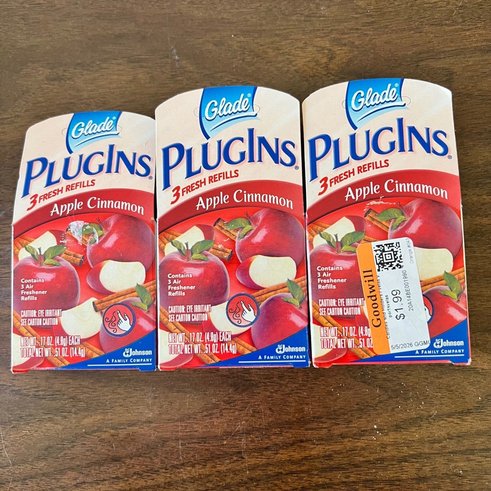 Lot of 9 Glade PlugIns Scented Oil Refills Apple Cinnamon 3 Packs of 3 Fresh New